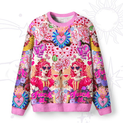 Purplehecate Queen of Hearts Angel Graphic Fuzzy Ugly Sweatshirt