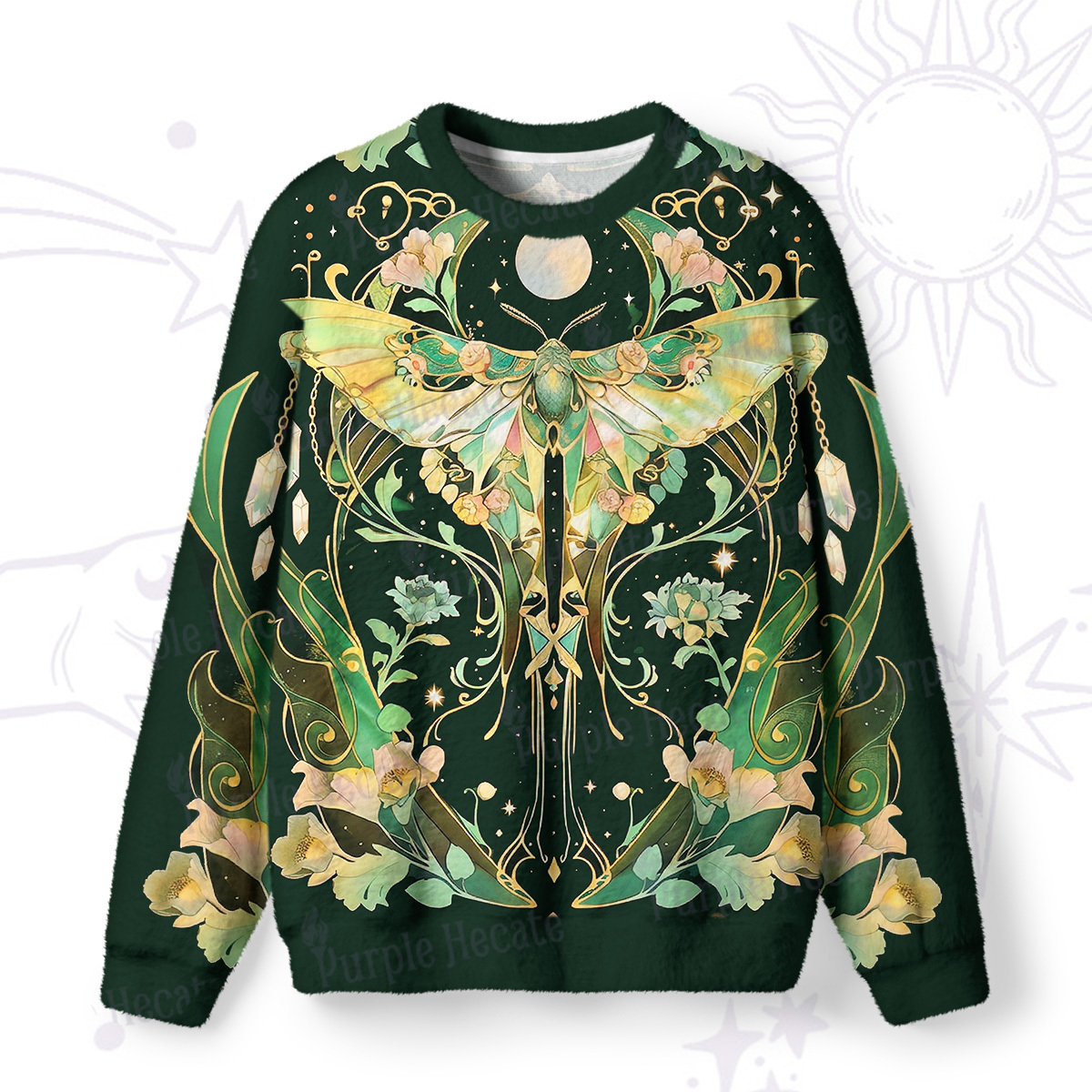 Purplehecate Moon Moth Rave Fuzzy Ugly Sweatshirt
