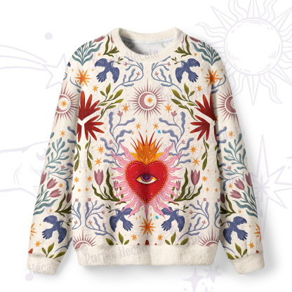 Purplehecate Sacred Flame Heart Fuzzy Ugly Sweatshirt