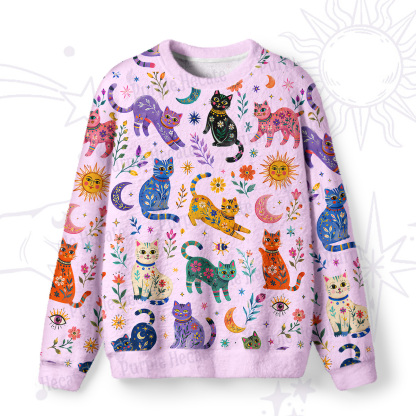 Purplehecate Rainbow Magic Cats Fuzzy Ugly Sweatshirt