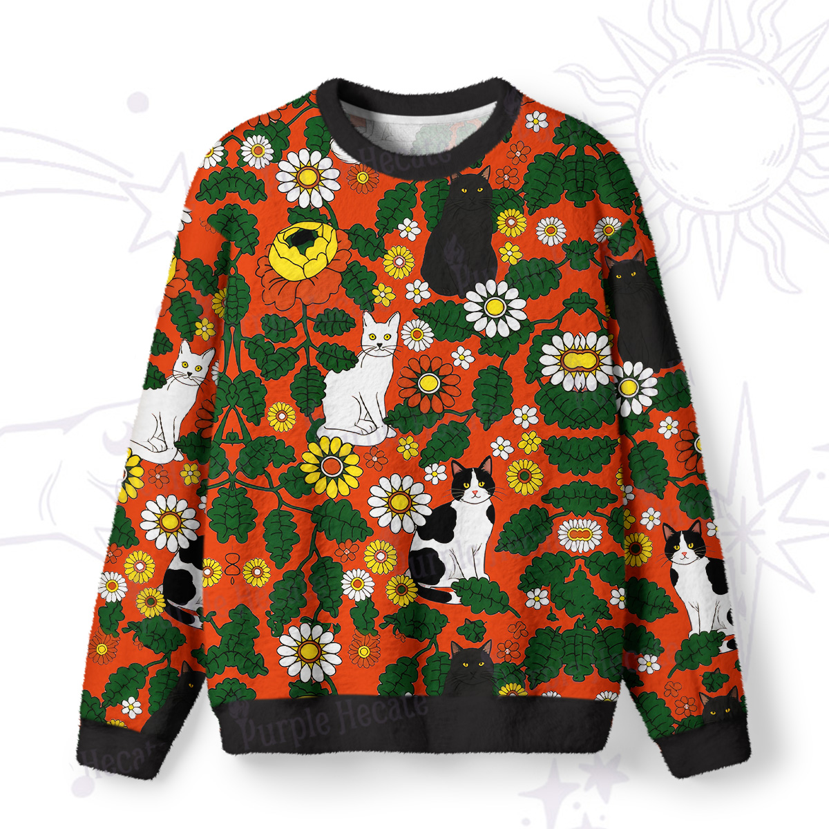 Purplehecate Daisy Cat  Garden Fuzzy Ugly Sweatshirt