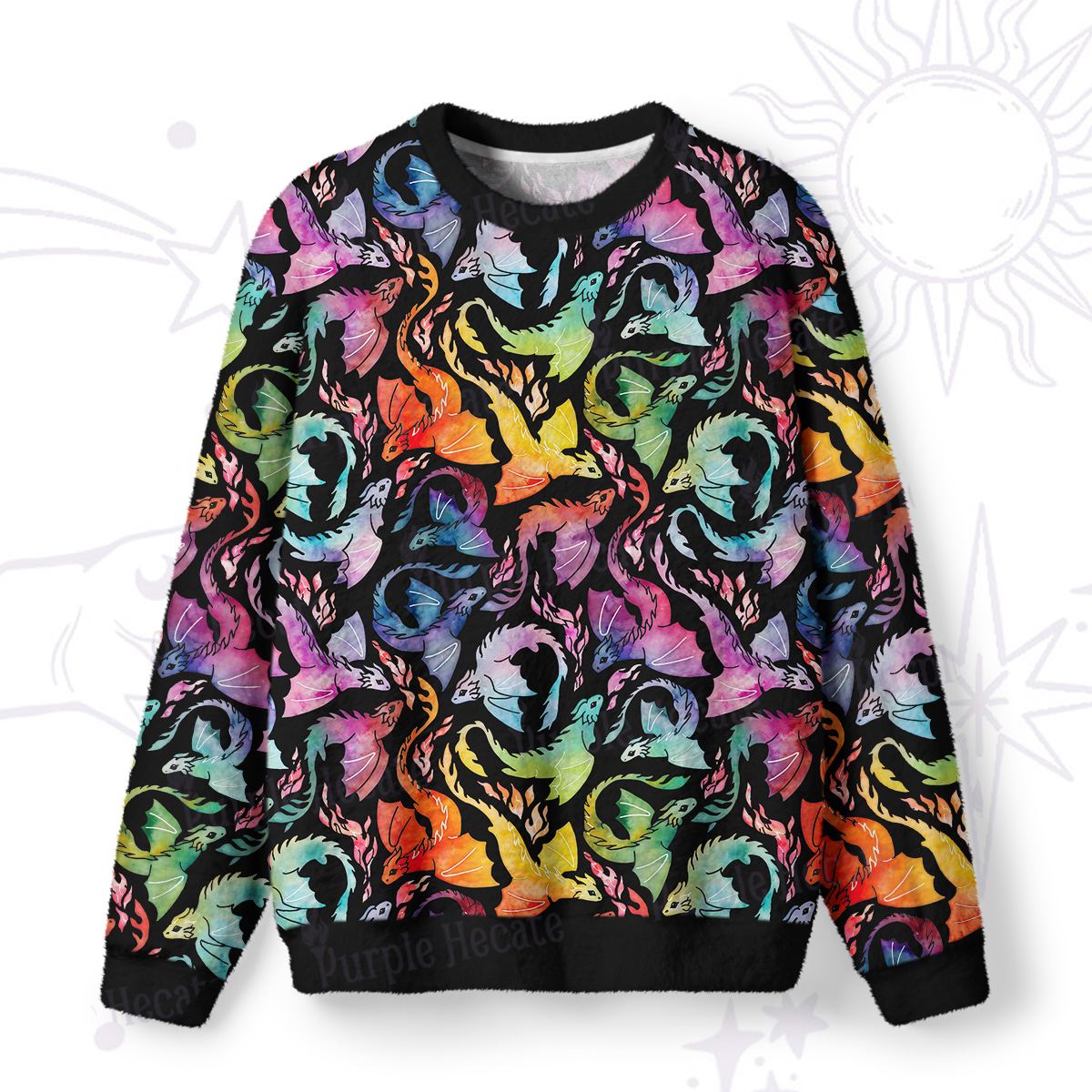 Purplehecate Rainbow Dragon Fire Fuzzy Ugly Sweatshirt