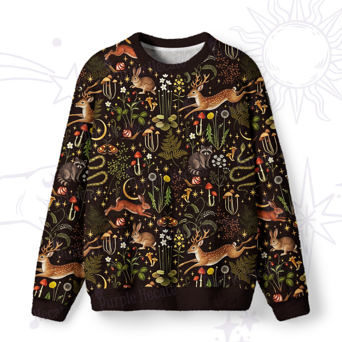Purplehecate Enchanted Forest Animals Fuzzy Ugly Sweatshirt