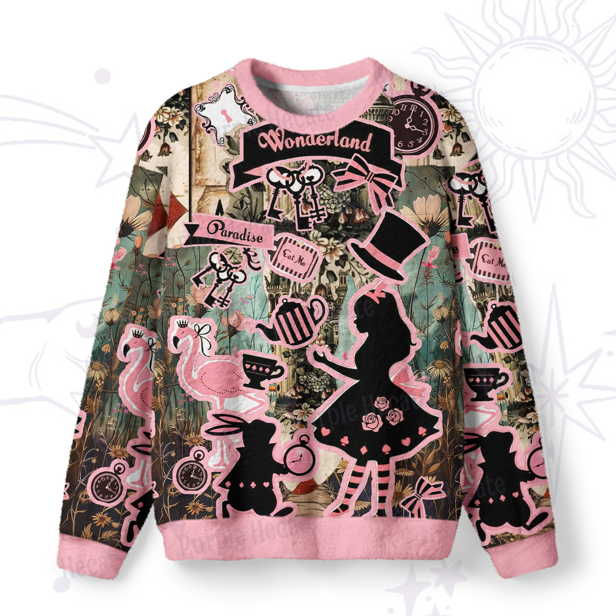 Purplehecate Wonderland Alice's Tea Party Fuzzy Ugly Sweatshirt