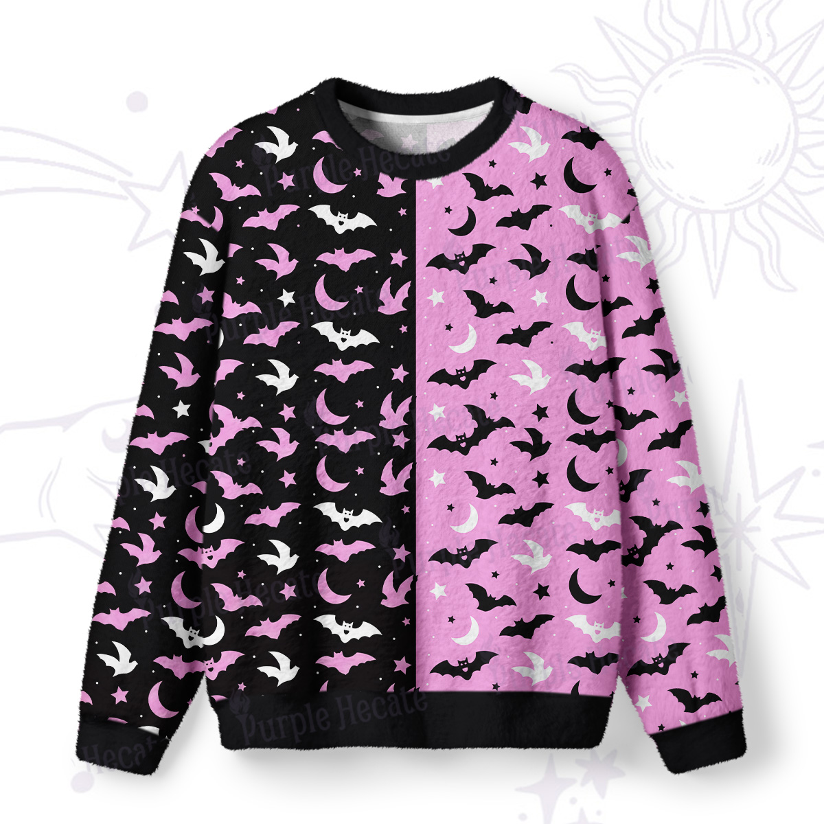 Purplehecate Moonlit Bats Fuzzy Ugly Sweatshirt