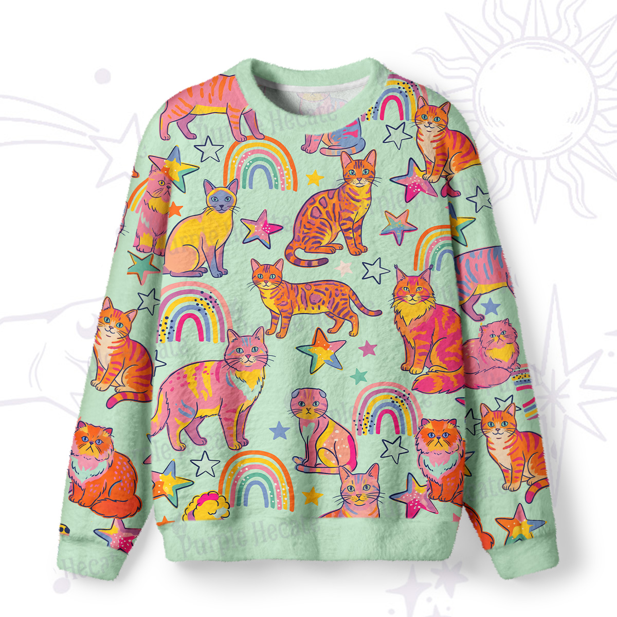 Purplehecate Starry Rainbow Kitty Parade Fuzzy Ugly Sweatshirt