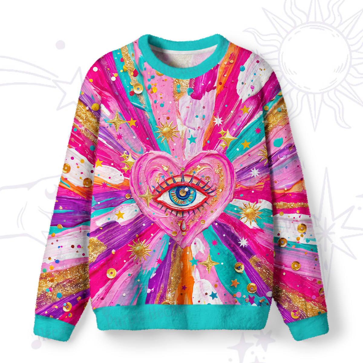 Purplehecate Starlit Third-Eye Heart Fuzzy Ugly Sweatshirt