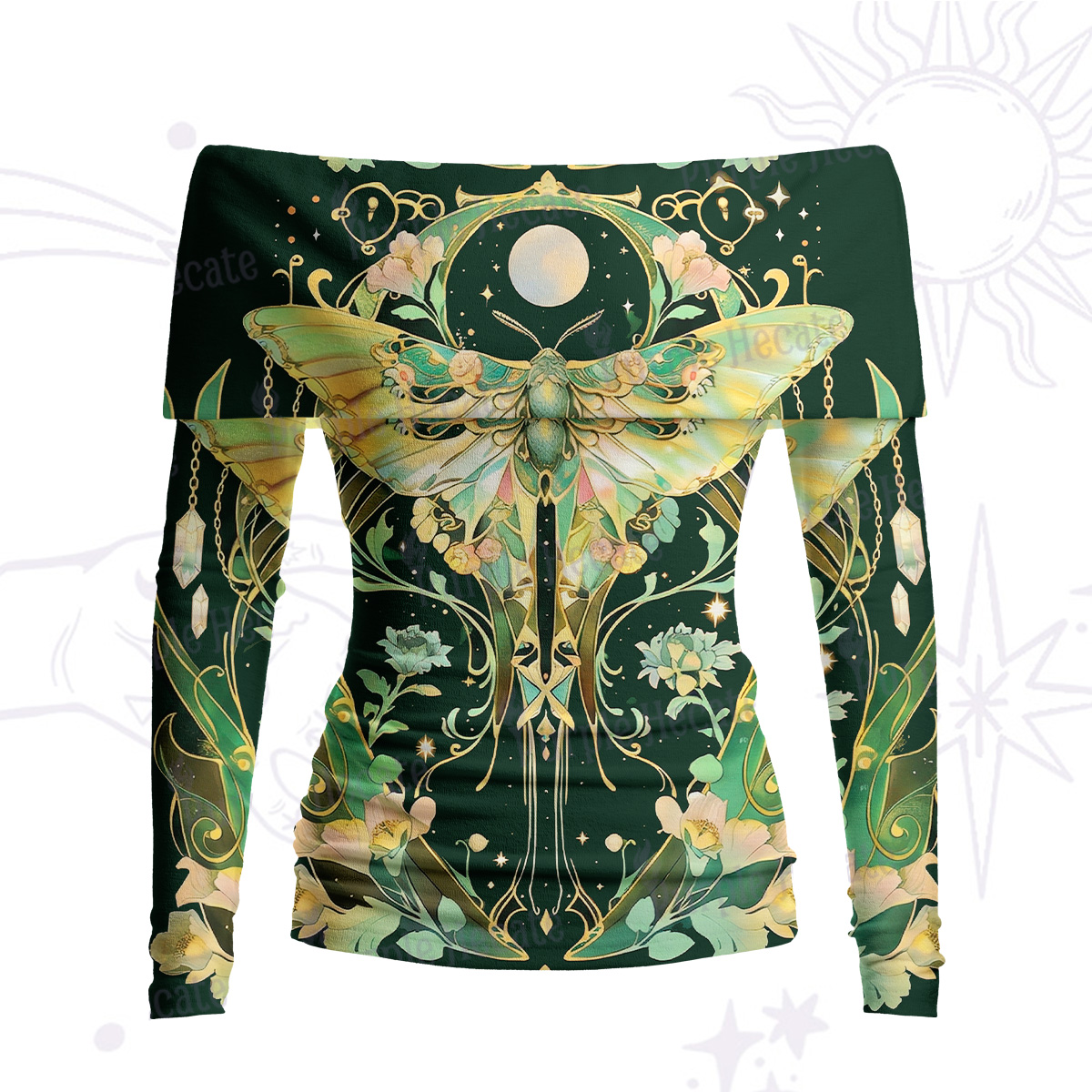 Purplehecate Moon Moth Rave Off Shoulder Long Sleeve Knit Top