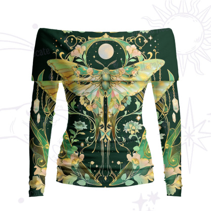 Purplehecate Moon Moth Rave Off Shoulder Long Sleeve Knit Top