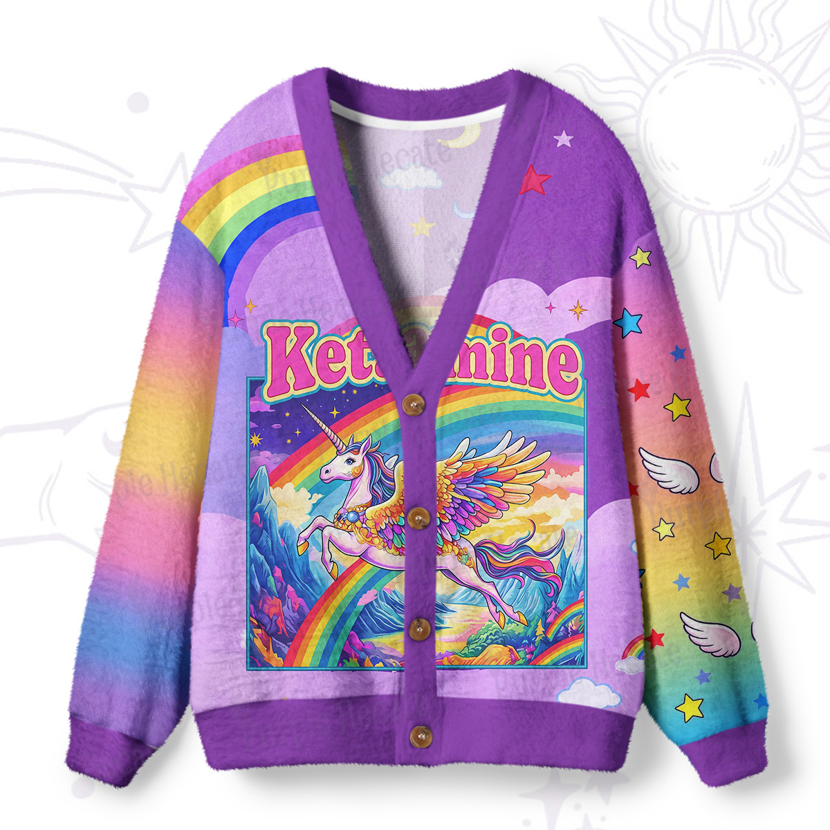 Purplehecate Ketamine Rainbow Unicorn Ugly Cardigan Sweaters