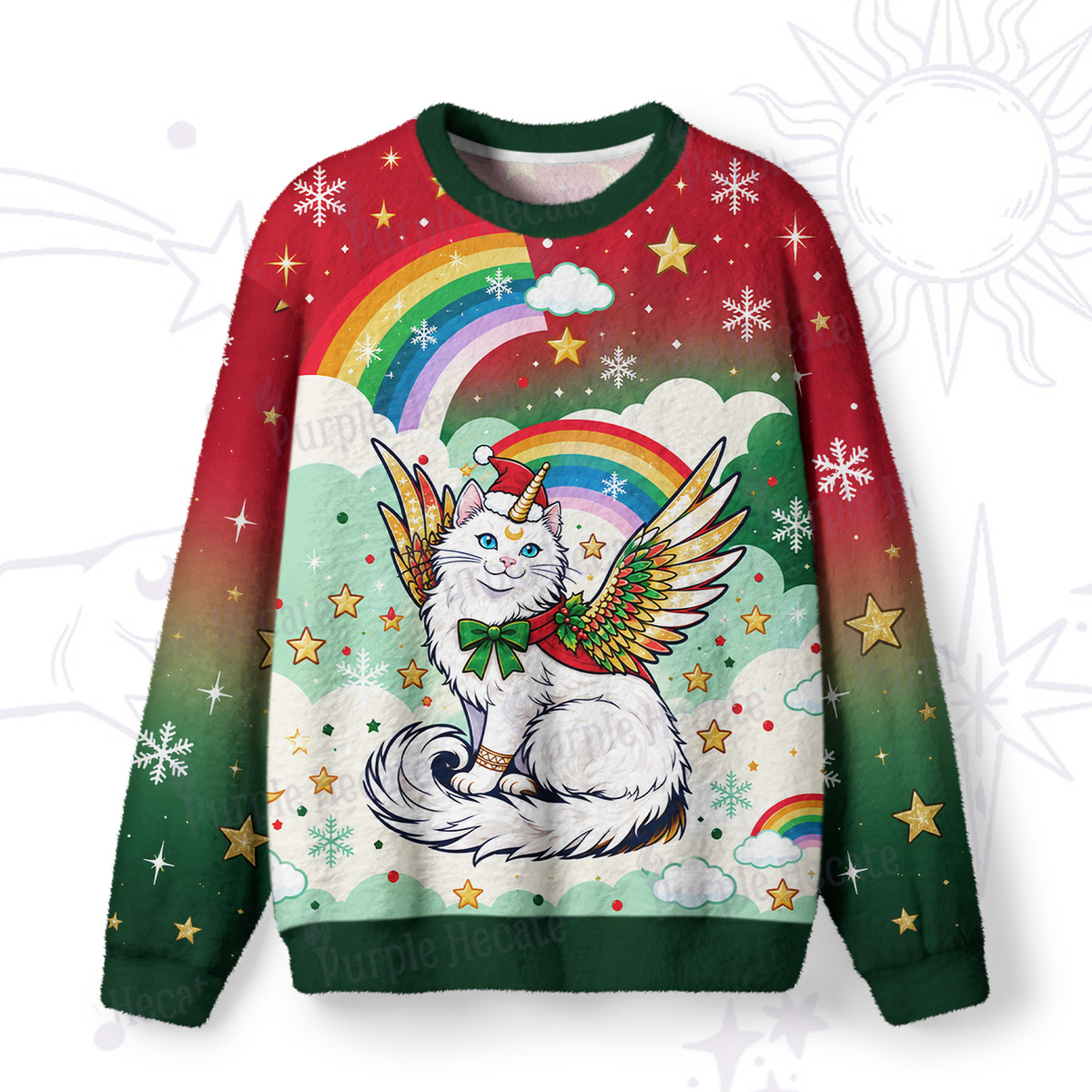 Purplehecate Fluffin Meowgical Christmas Fuzzy Ugly Sweatshirt