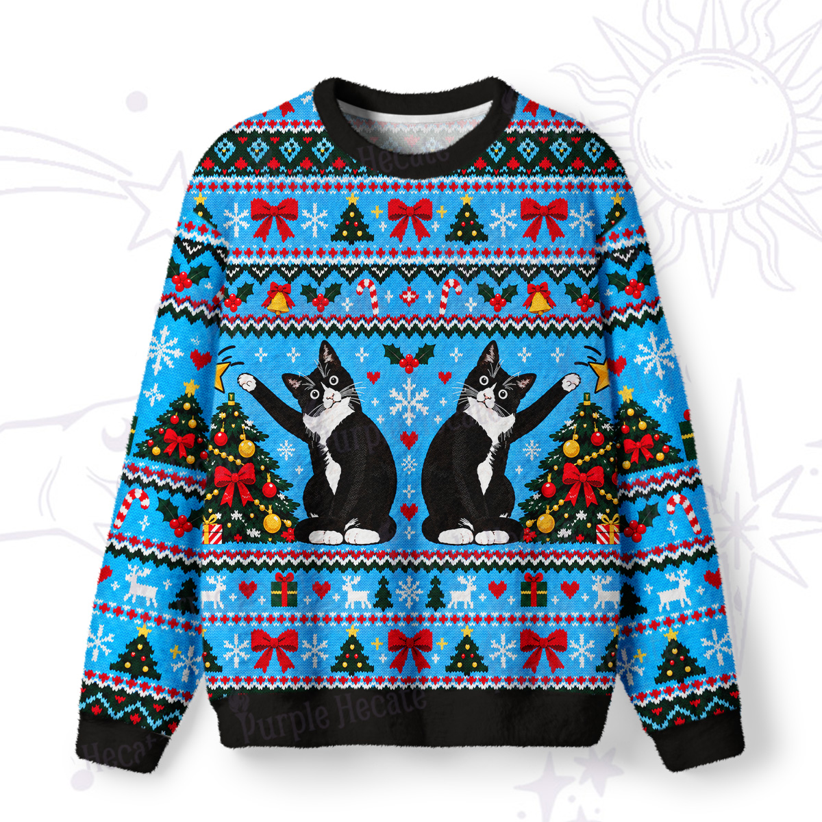 Purplehecate The Great Christmas Tree Cat-astrophe Fuzzy Ugly Sweatshirt