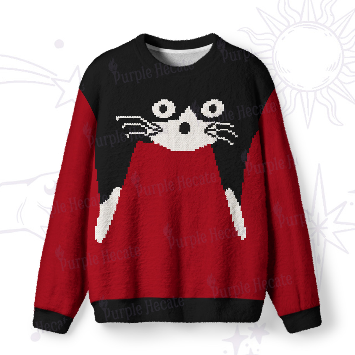 Purplehecate Giant Cat Hug Fuzzy Ugly Sweatshirt