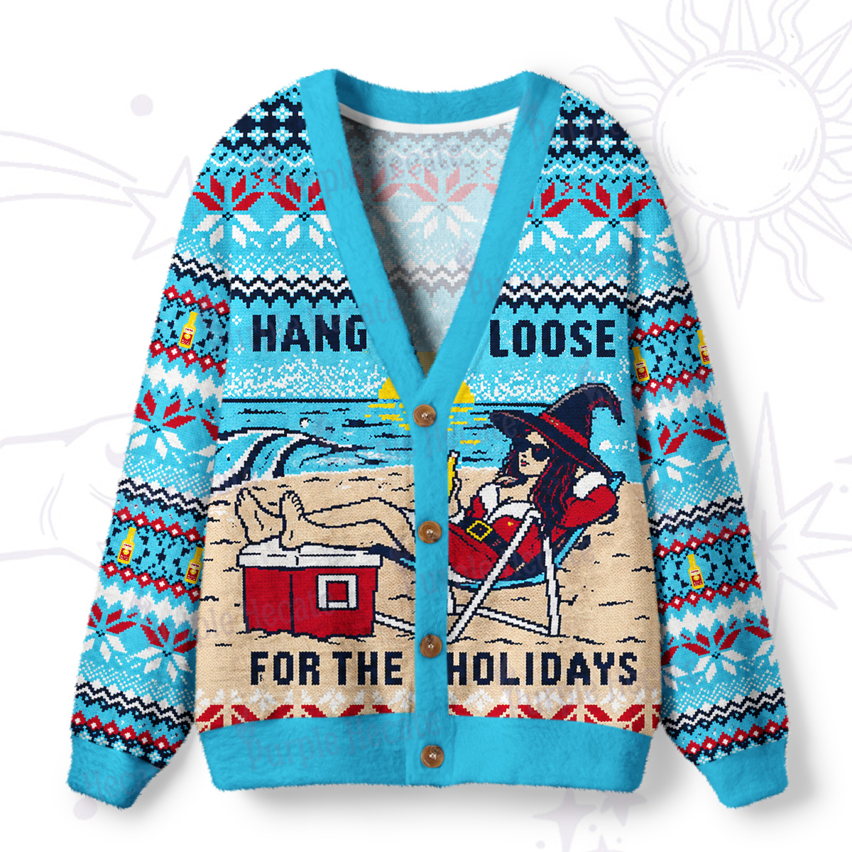 Purplehecate Hang Loose for the Holidays Witch Christmas Ugly Cardigan Sweaters