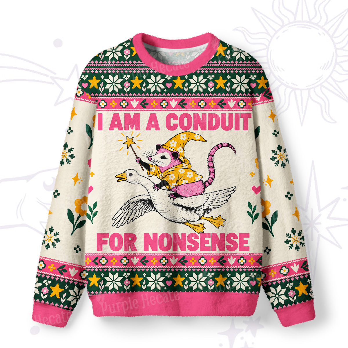 Purplehecate Funny Wizard Possum I Am A Conduit For Nonsense Fuzzy Ugly Sweatshirt