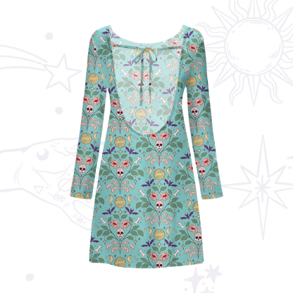 Purplehecate Gothic Floral Skeleton Beachwear Cover-Up Dress