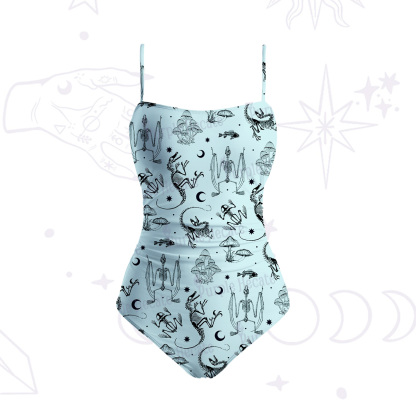 Purplehecate Prehistoric Fantasy Slim-Strap Swimsuit