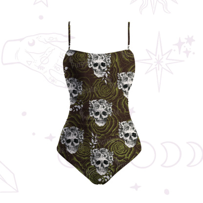 Purplehecate Rose Skull Slim-Strap Swimsuit