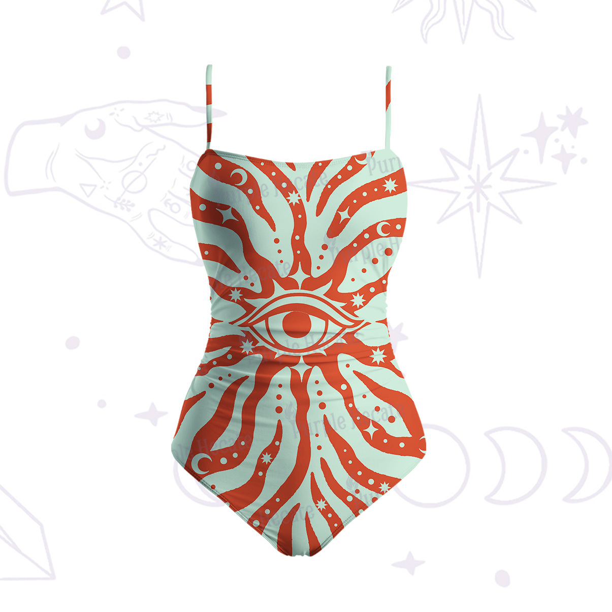 Purplehecate Green Vision Illusion Slim-Strap Swimsuit