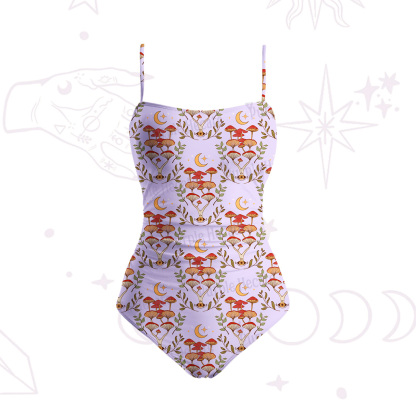 Purplehecate Psychedelic Mushrooms Slim-Strap Swimsuit