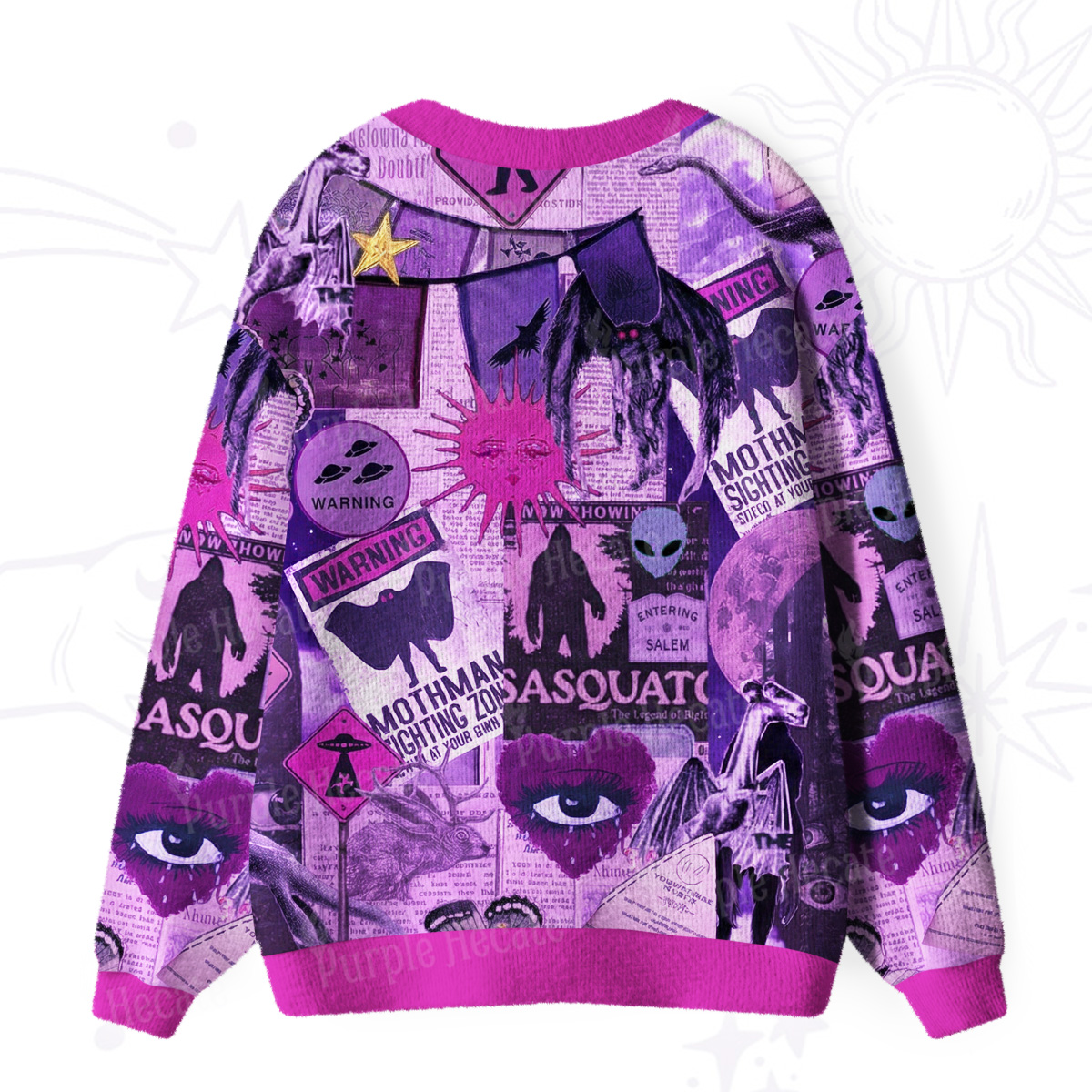 Purplehecate Cryptid Warning Collage Ugly Cardigan Sweaters