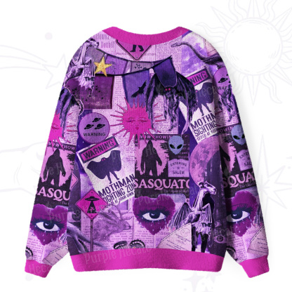Purplehecate Cryptid Warning Collage Ugly Cardigan Sweaters