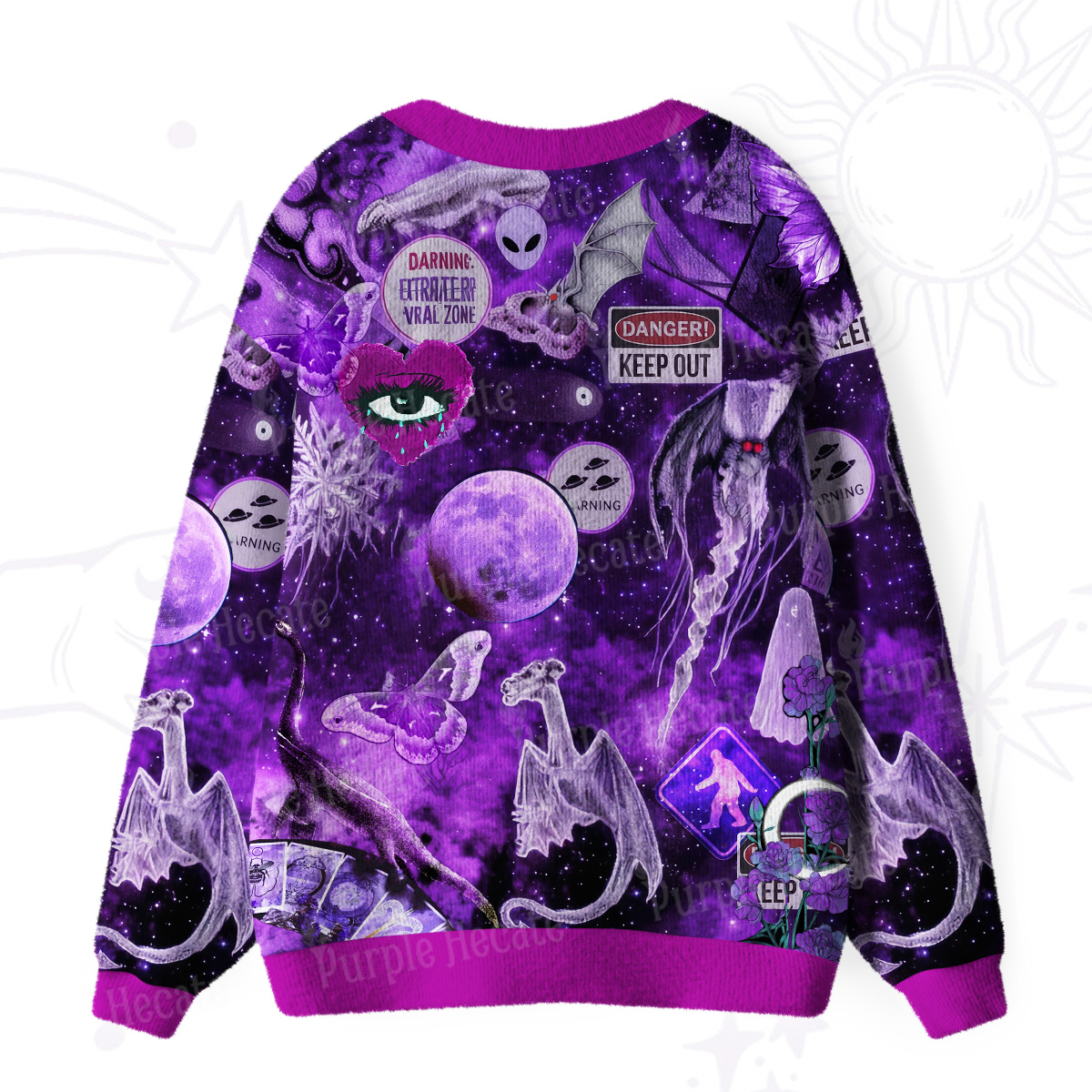 Purplehecate Cosmic Entity Purple Ugly Cardigan Sweaters