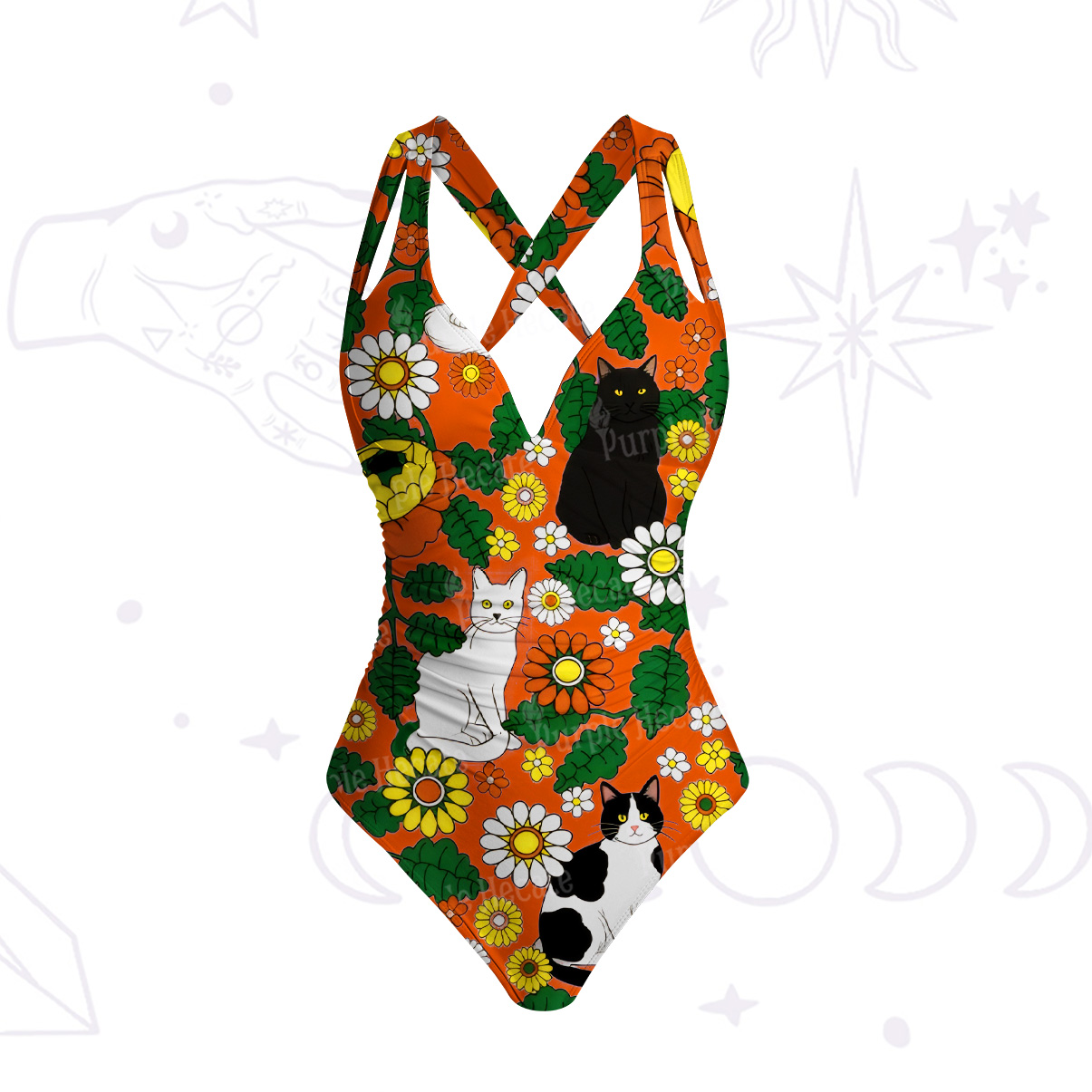 Purplehecate Daisy Cat Garden One-Piece Swimsuit