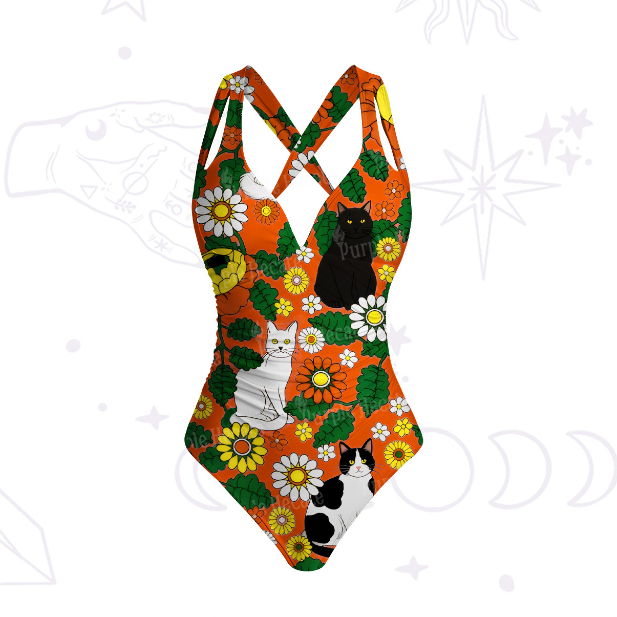 Purplehecate Daisy Cat Garden One-Piece Swimsuit