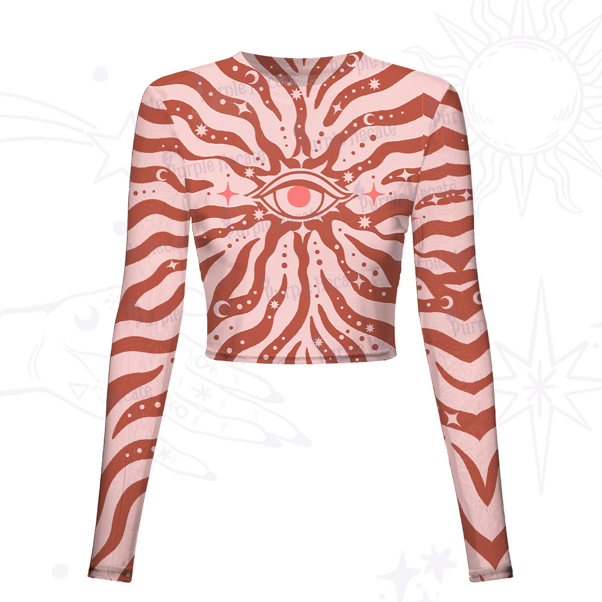 Purplehecate Green Vision Illusion Mesh Long Sleeve Crop Top