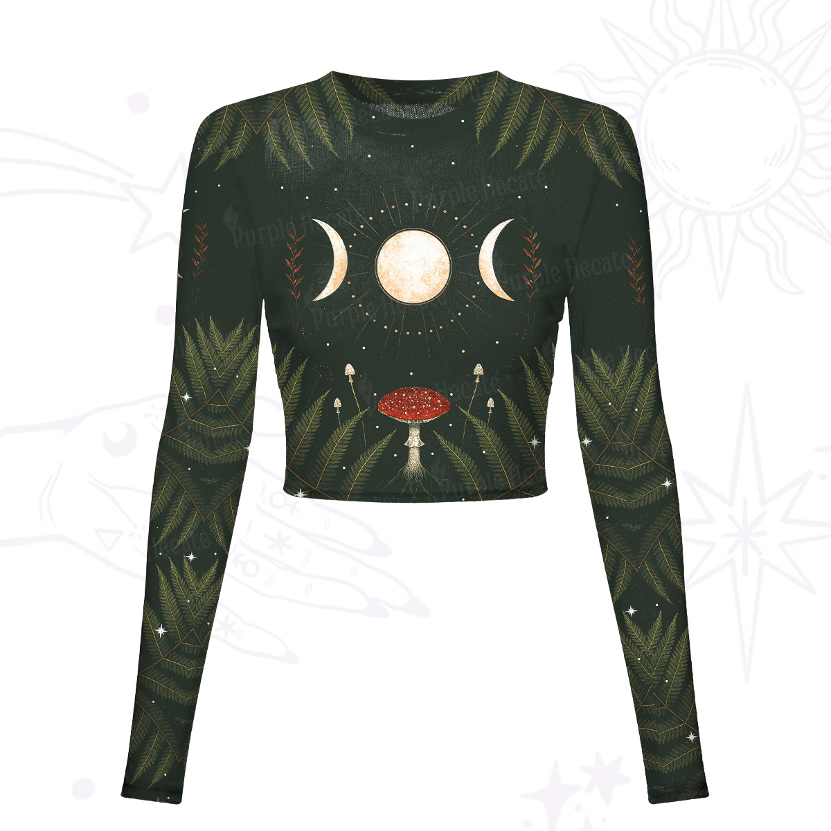 Purplehecate Moonlit Mushroom Gown Mesh Long Sleeve Crop Top