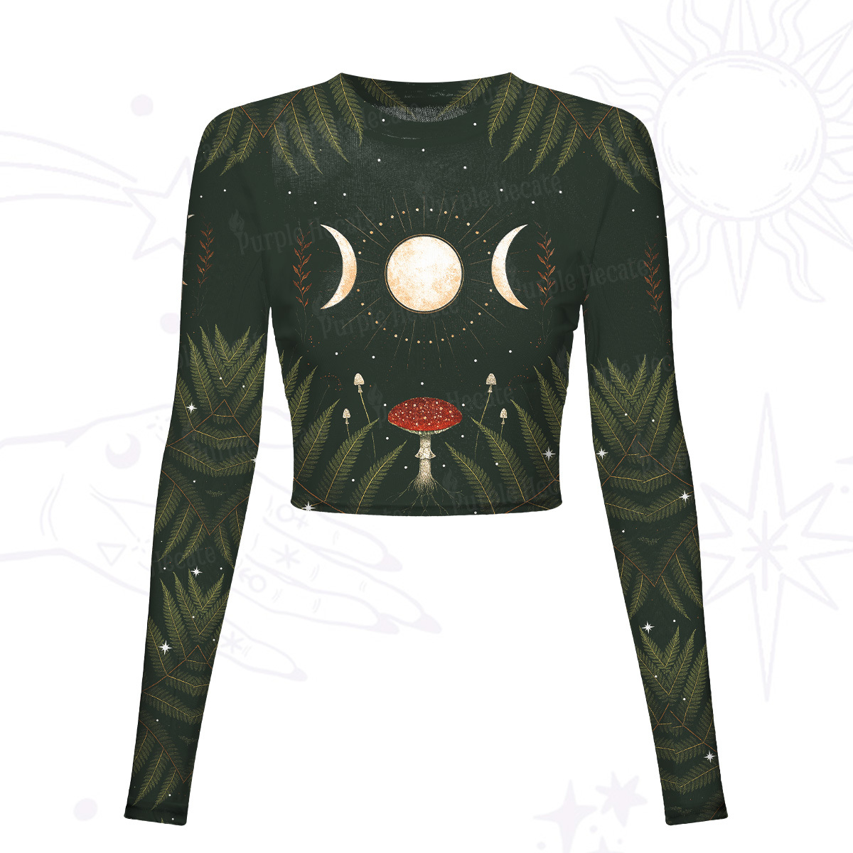 Purplehecate Moonlit Mushroom Gown Mesh Long Sleeve Crop Top