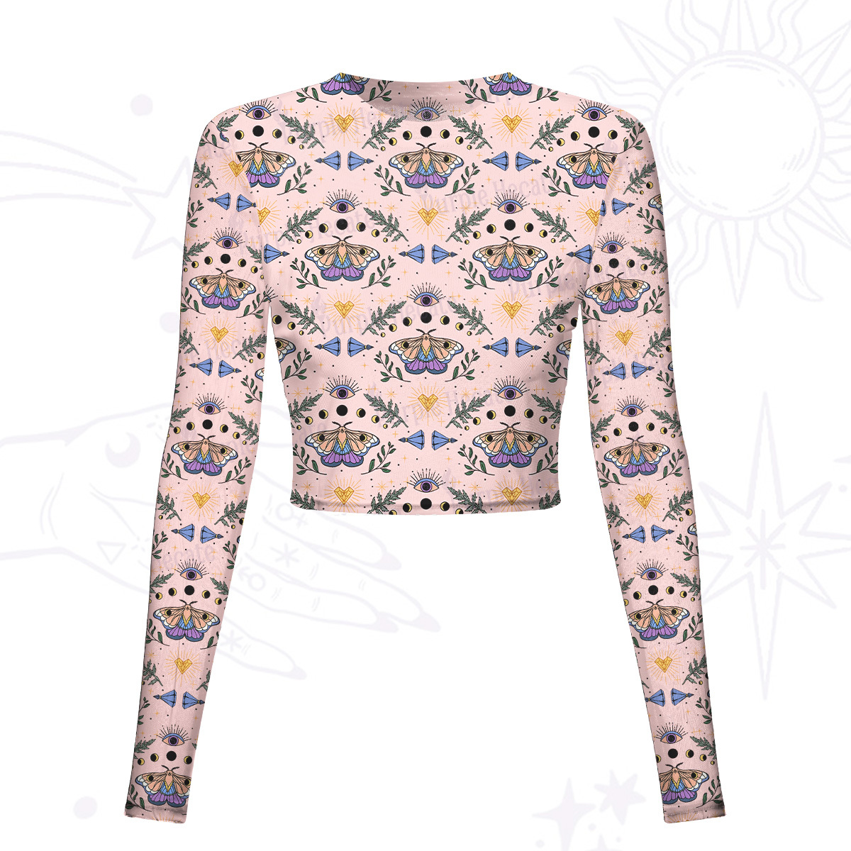 Purplehecate Luna Moth Witch Mesh Long Sleeve Crop Top