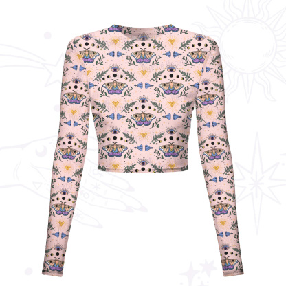 Purplehecate Luna Moth Witch Mesh Long Sleeve Crop Top