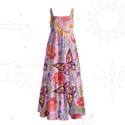 Purplehecate Enchanted Garden of Butterflies Wide Straps Maxi Dress