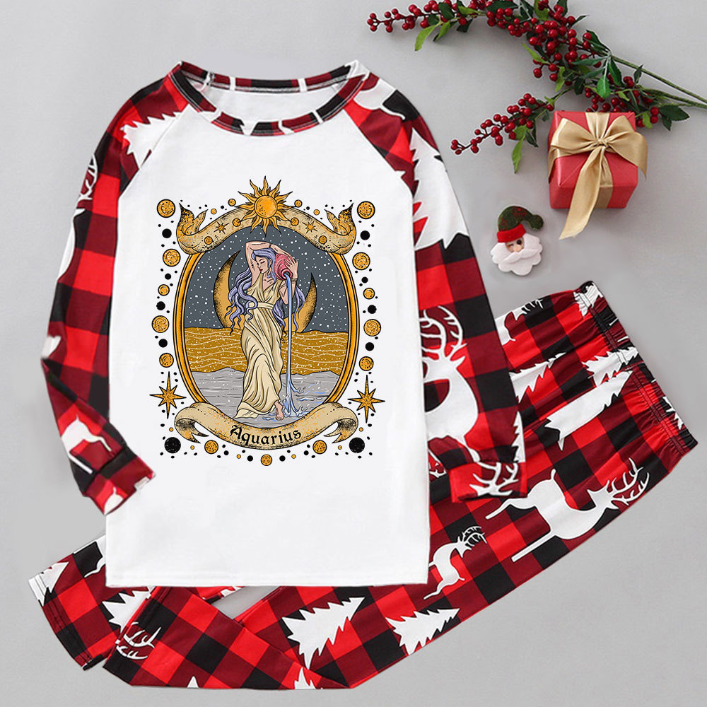 Purplehecate Celestial Aquarius Zodiac Elk Christmas Pajamas