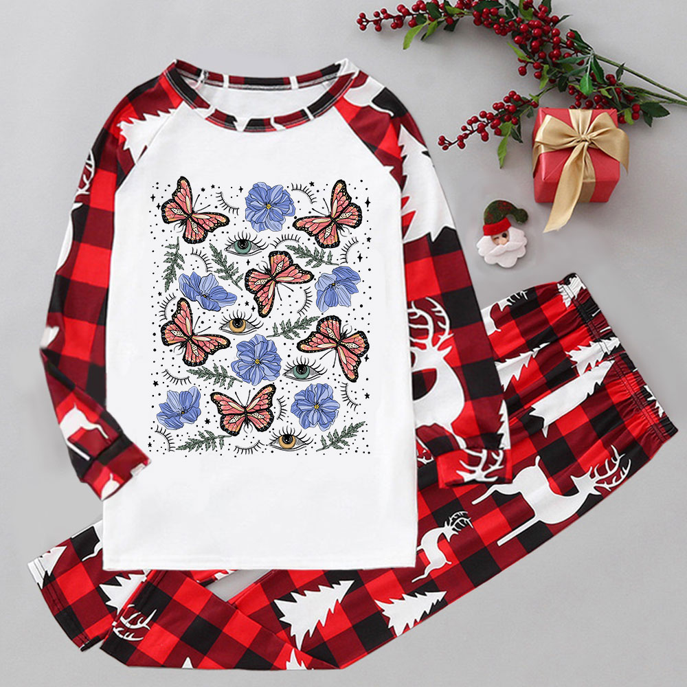 Purplehecate Butterfly Floral Elk Christmas Pajamas
