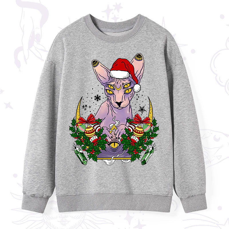 Purplehecate Christmas Moon Phase Cat Sweatshirt