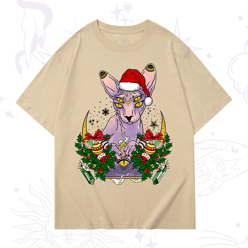 Purplehecate Christmas Moon Phase Cat Washed T-Shirt