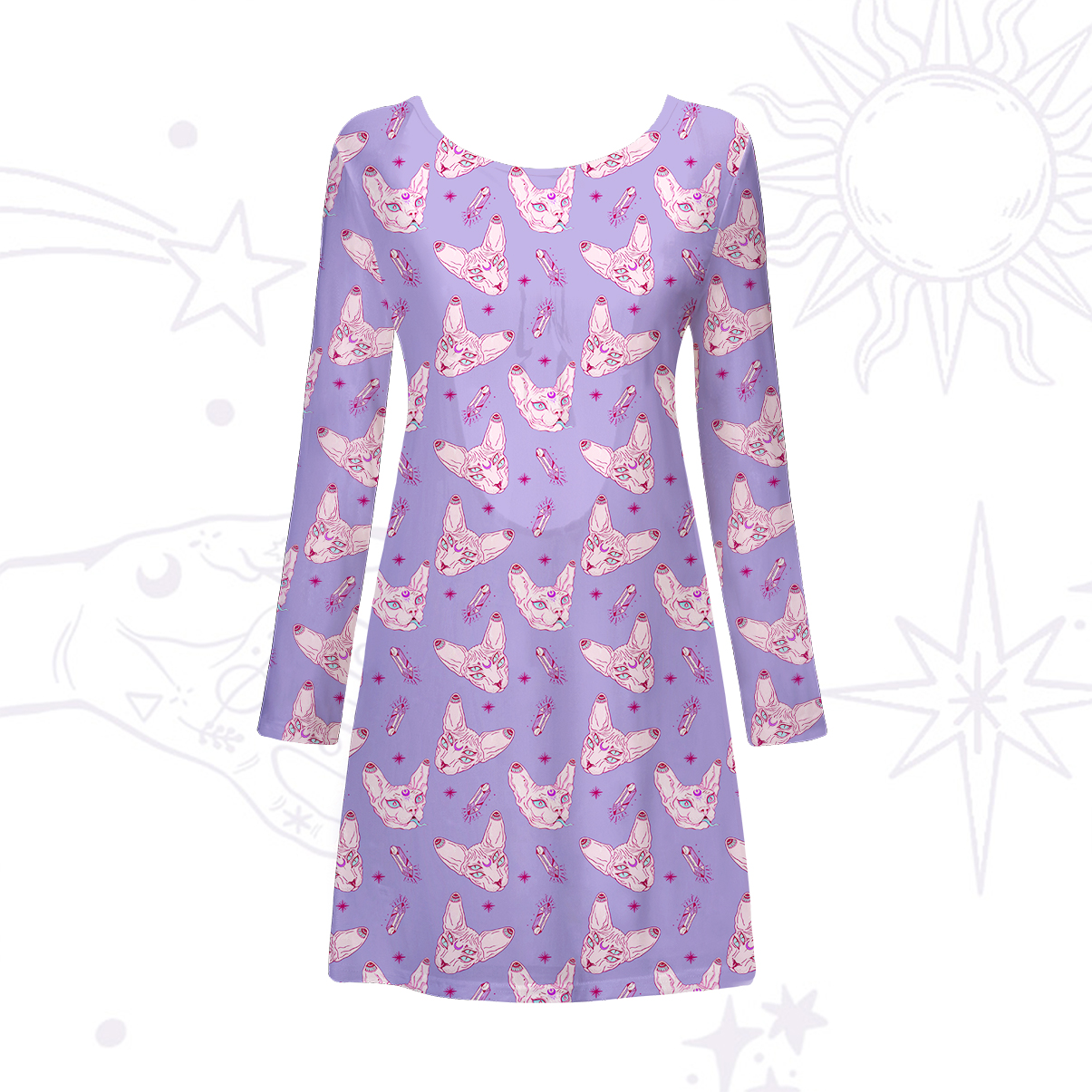 Purplehecate Mystical Sphynx Cat Beachwear Cover-Up Dress