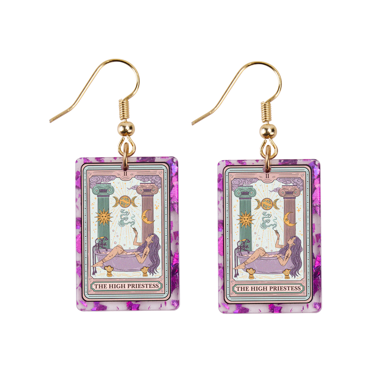 Purplehecate The High Priestess Tarot Purple Confetti Acrylic Earrings