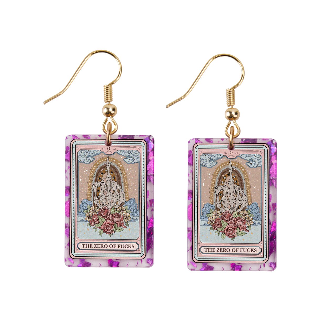 Purplehecate The Zero Of Fucks Tarot Purple fragments Acrylic Earrings