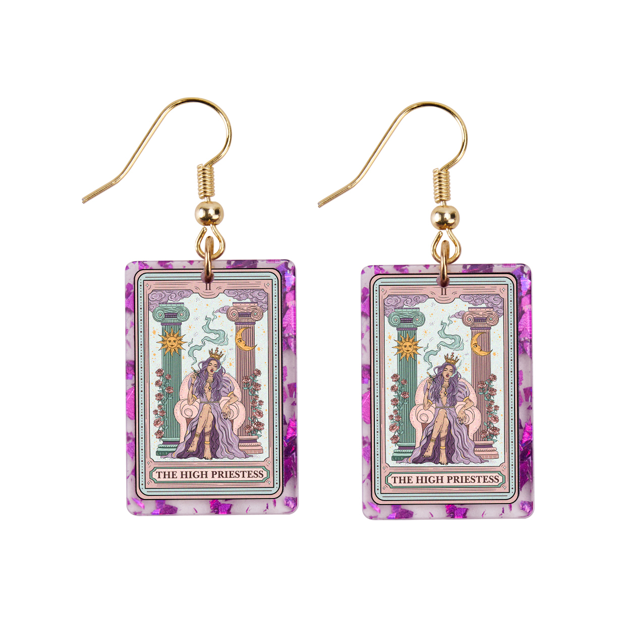 Purplehecate The High Priestess Tarot Card Purple fragments Acrylic Earrings