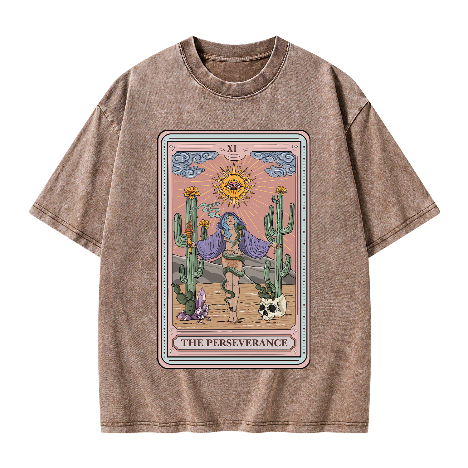 Purplehecate The Perseverance Tarot Card Washed T-Shirt