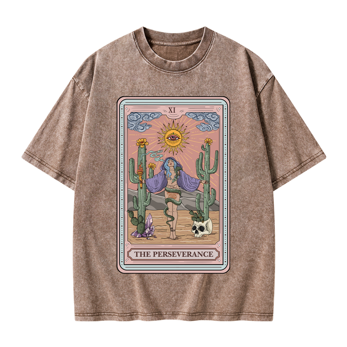 Purplehecate The Perseverance Tarot Card Washed T-Shirt