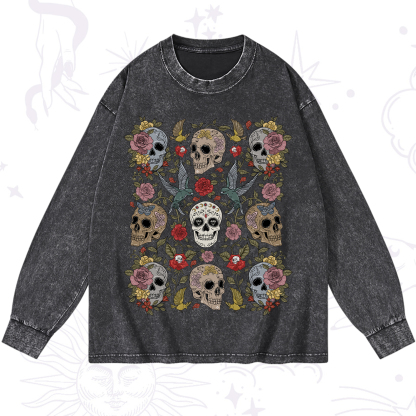 Purplehecate Skull Garden Washed Long Sleeve Shirt