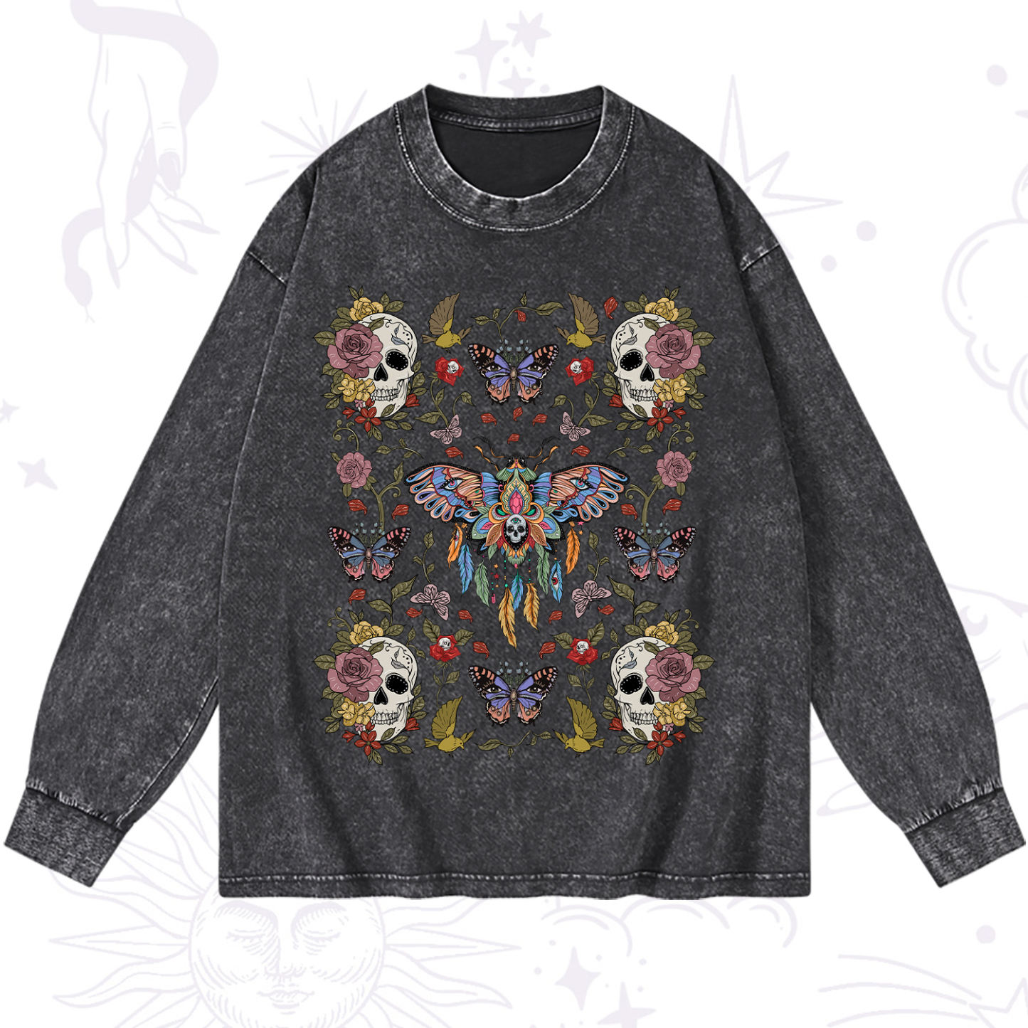 Purplehecate Moths Dancing Washed Long Sleeve Shirt