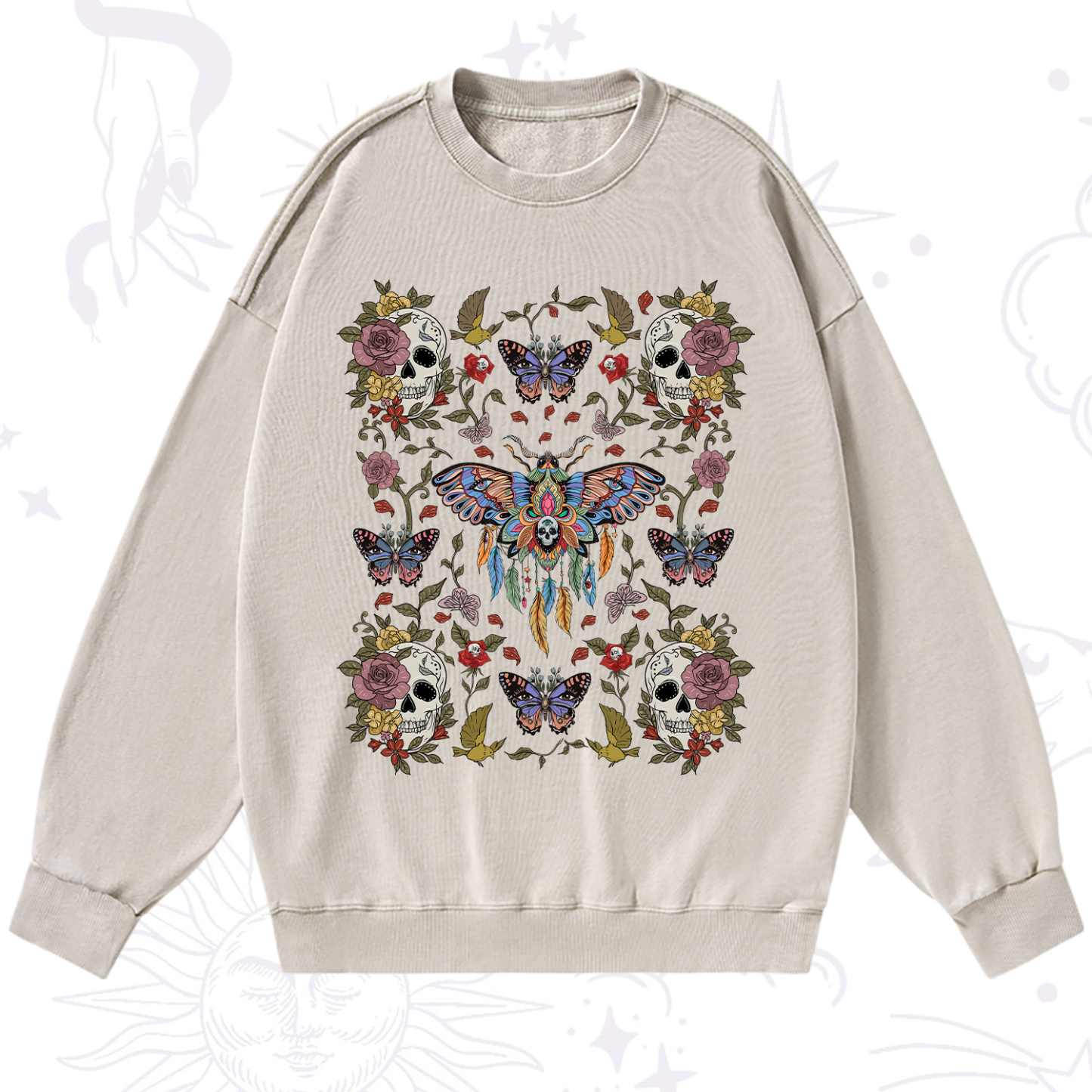 Purplehecate Moths Dancing Washed Sweatshirt