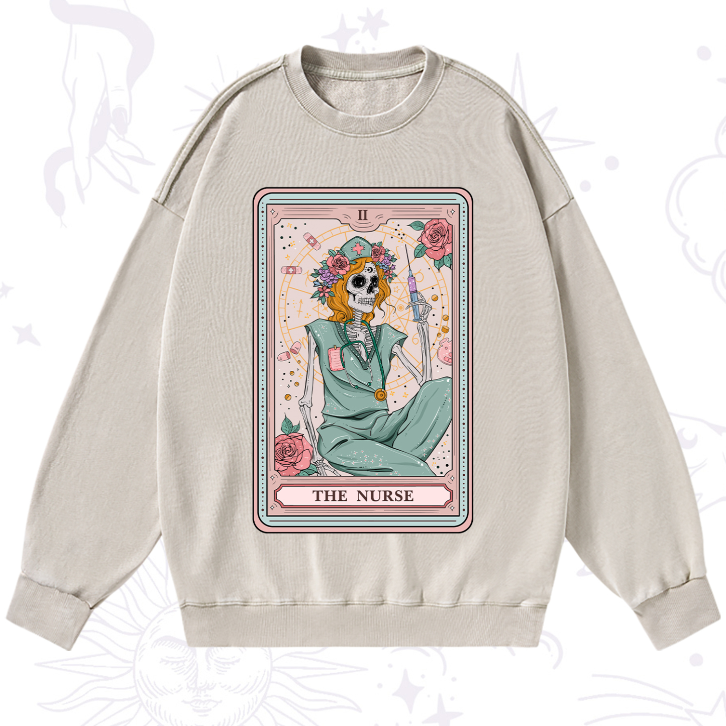 Purplehecate The Nurse Tarot Card Washed Sweatshirt