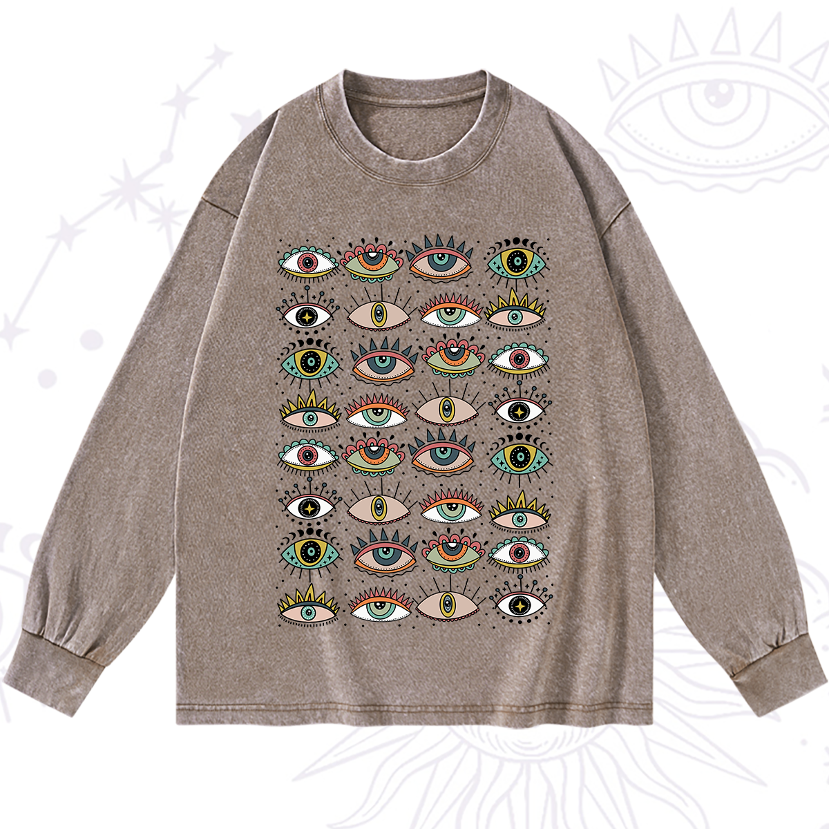 Purplehecate Evil Eye Pattern Washed Long Sleeve Shirt